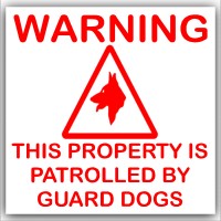 6 x This Property is Patrolled by Guard Dogs-Red on White,External Self Adhesive Warning Stickers-Security Signs 